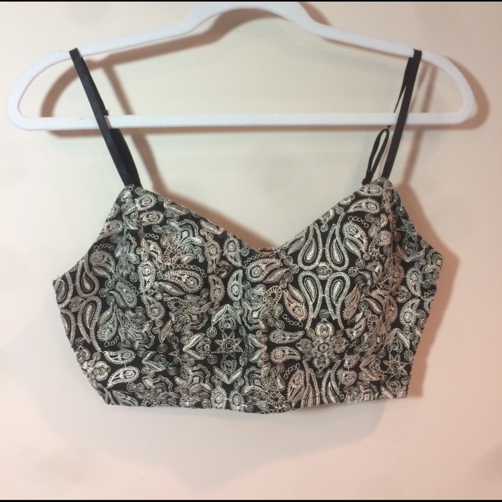 Black and gold embroidered camisole bra top