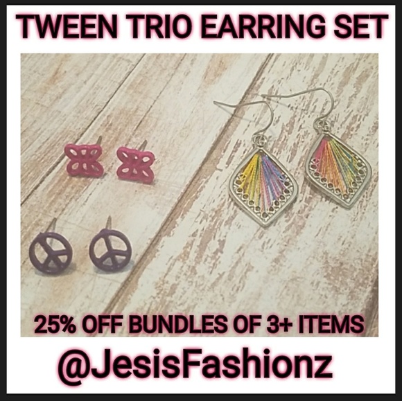 E1462 3pr Peace String Teardrop Butterfly Earring - Picture 2 of 5