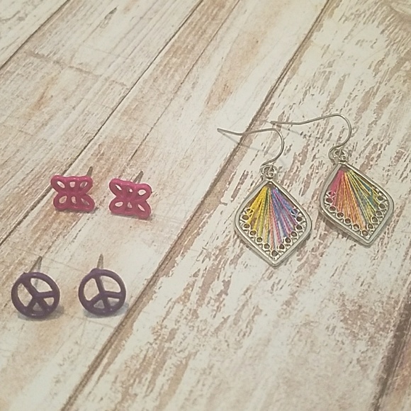 E1462 3pr Peace String Teardrop Butterfly Earring - Picture 3 of 5