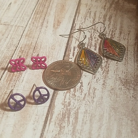 E1462 3pr Peace String Teardrop Butterfly Earring - Picture 4 of 5