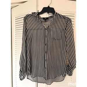 Black and white striped button up