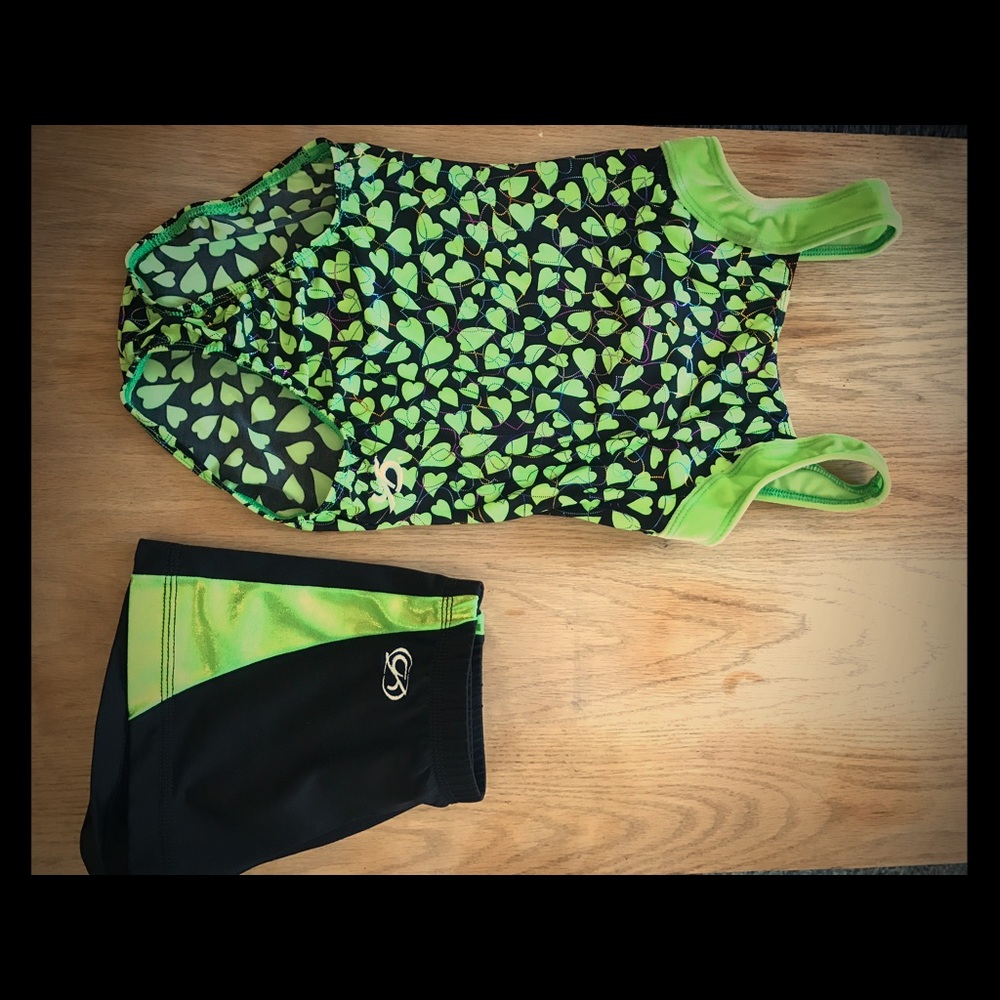 Girls GK Elite leotard and matching shorts
