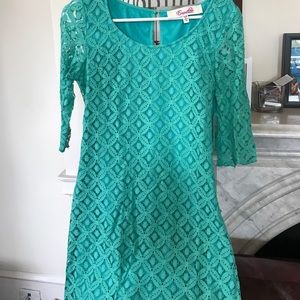 Lace overlay dress in teal