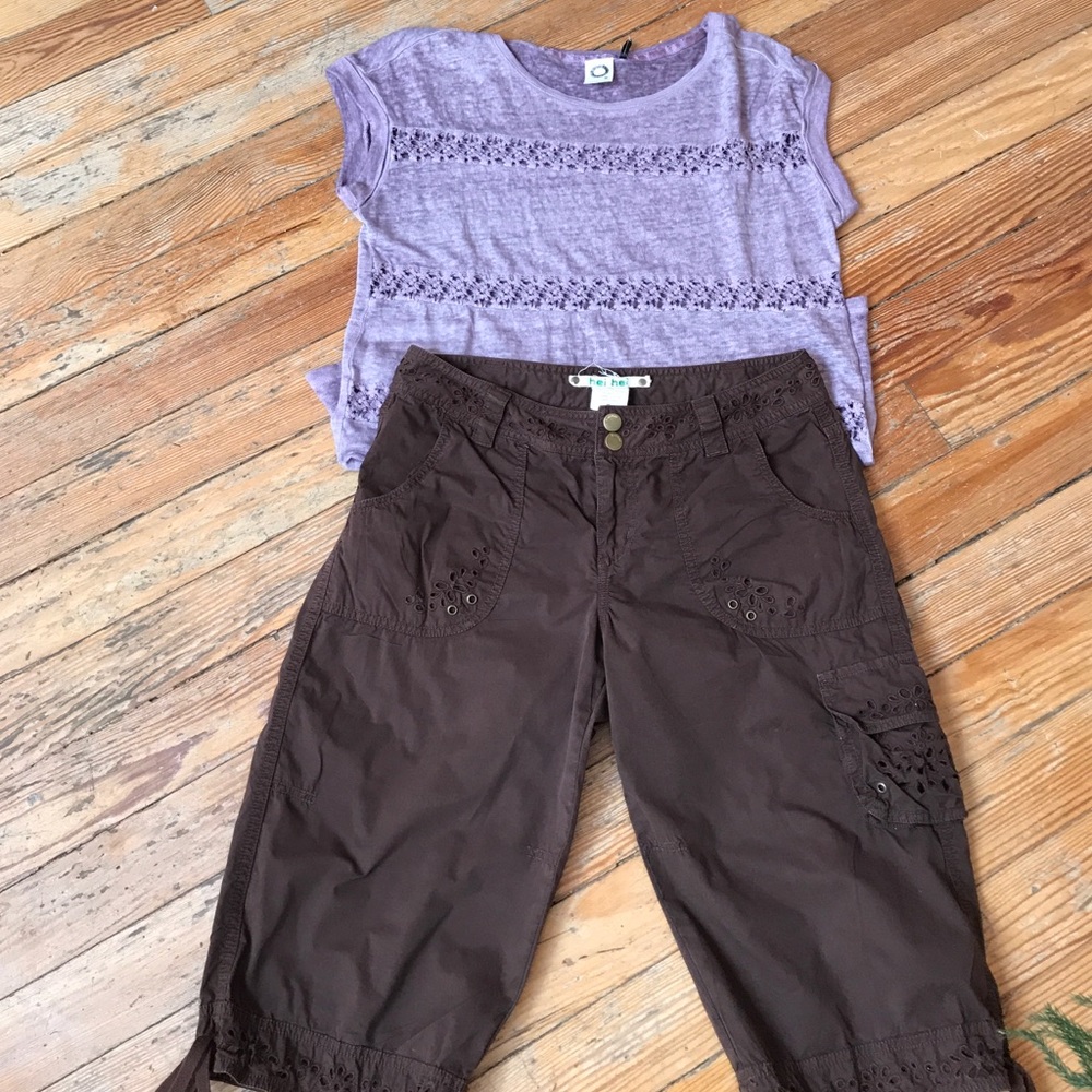 Anthropologie capris with cut out details.