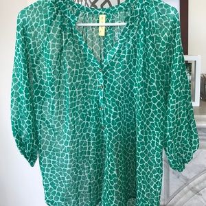 Green giraffe print blouse