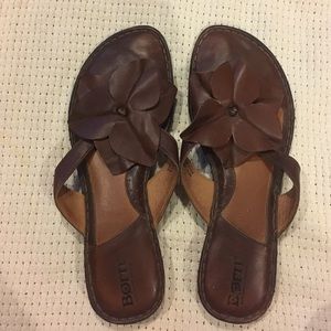 Born Leather Sandals with Flower Detail, Size 8