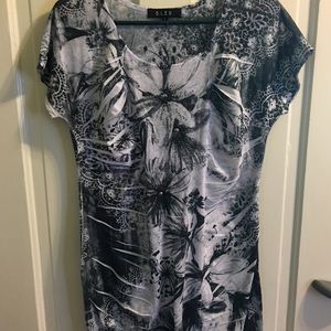 Black and white shirt with  flowers and sparkles