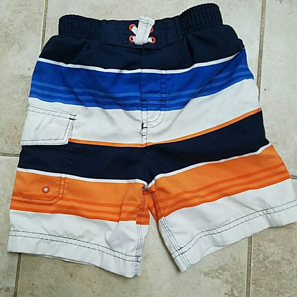 Orange and blue children's Place swim trunks