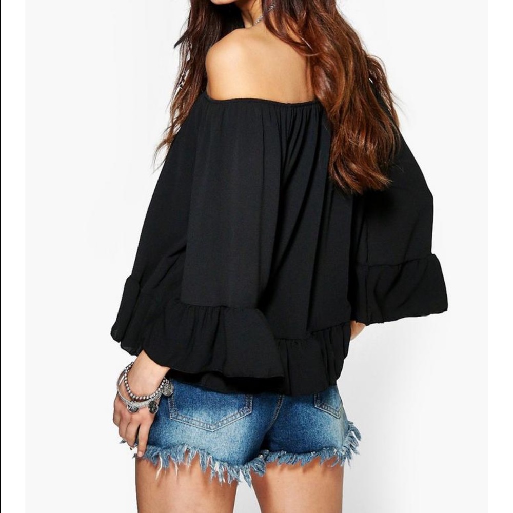 Light Blue Off The Shoulder Ruffled Top - Picture 4 of 4