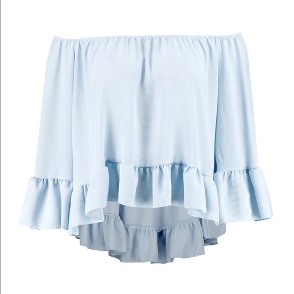 Light Blue Off The Shoulder Ruffled Top - Picture 3 of 4