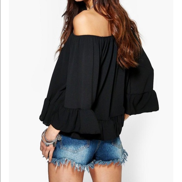 Light Blue Off The Shoulder Ruffled Top - Picture 4 of 4