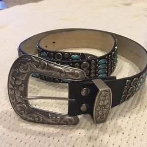 Western Style Leather Belt with Embellishments