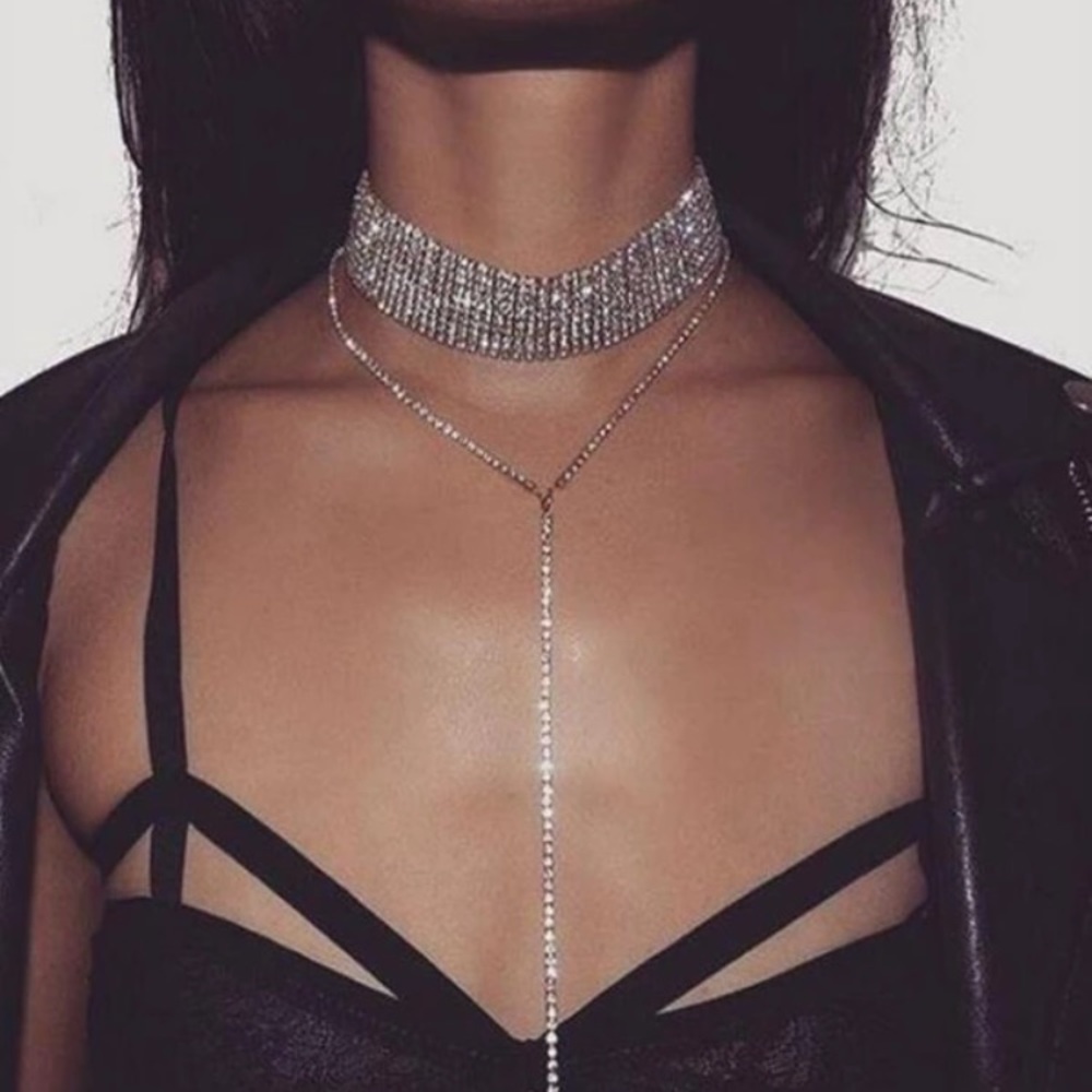 Chocker rhinestones elegant sterling silver