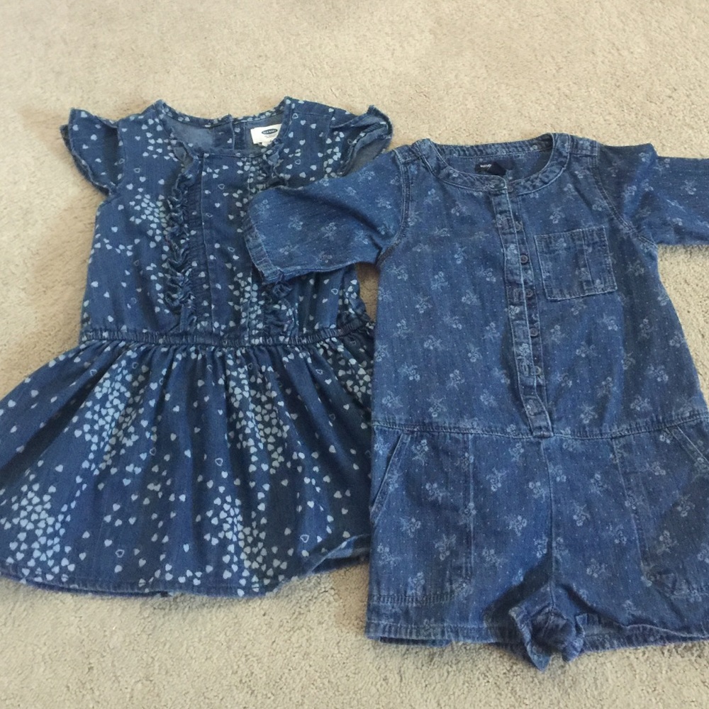 Like new! Gap jean romper and old navy jean dress