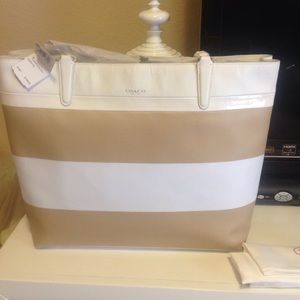 Coach KI stripped canvas tote 161/2inX13in