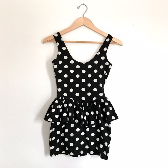 black and white polka dot bodycon dress
