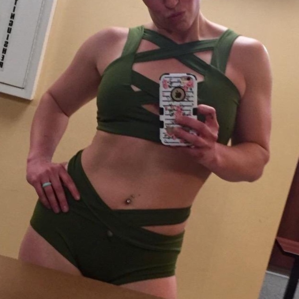 Navy green cross cross bikini 2 piece s m l xl xxl