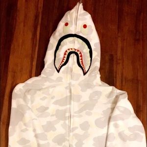 Bape All White Camo Shark Hoodie Size XL supreme