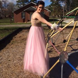 Beautiful pink and tan prom dress