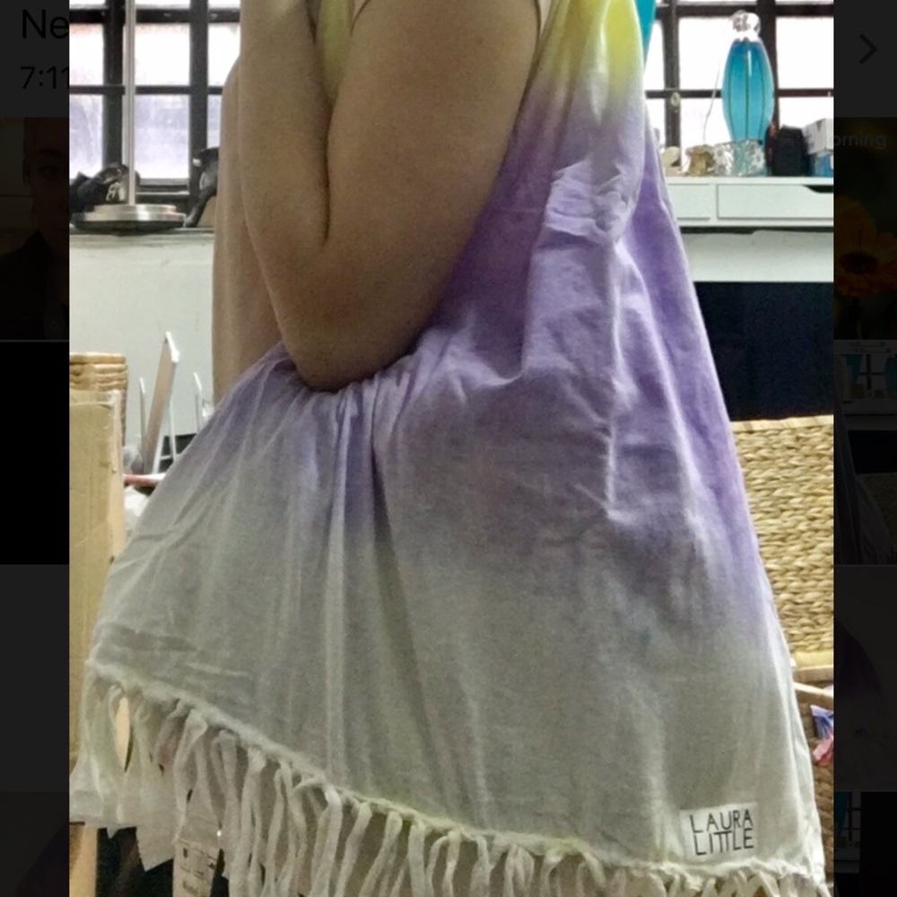 Boho Bag! Fringed yellow, purple &white Tie Dye!