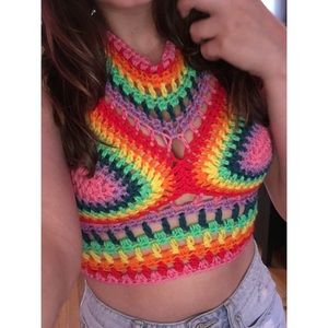 Rainbow Crocheted Halter Top