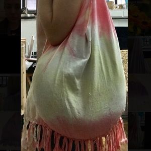 Boho Bag! Fringed pink and yellow Tie Dye hobo!