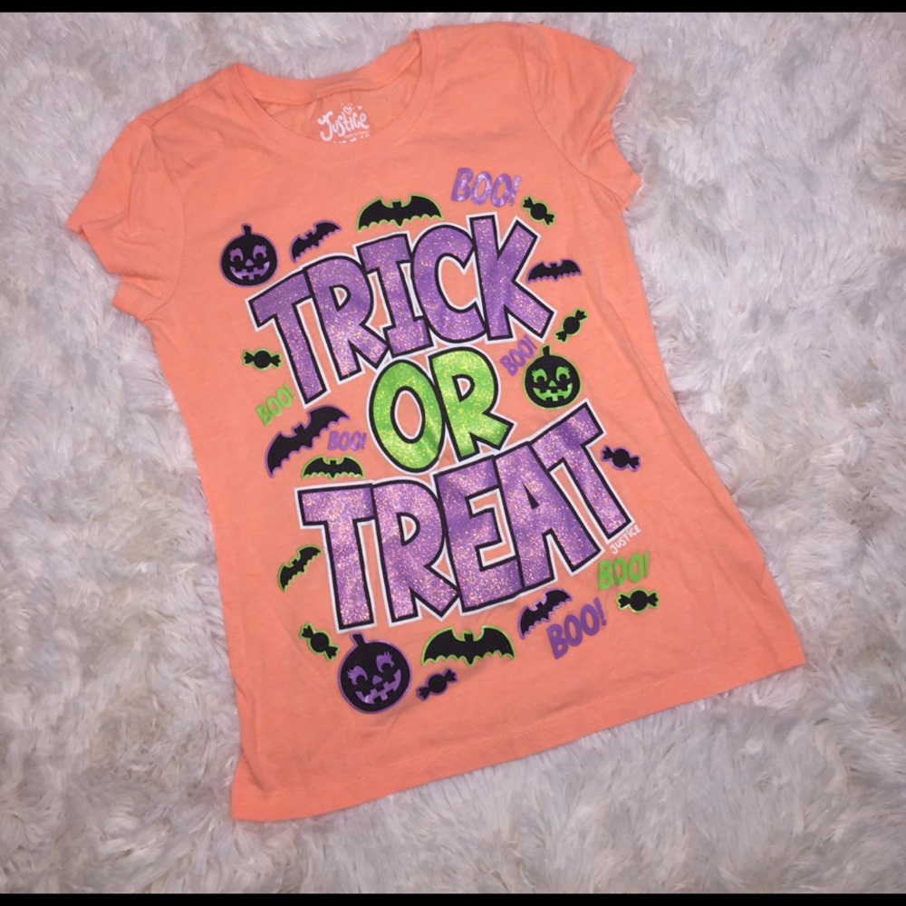 Justice Girls Orange Halloween Shirt Size 10