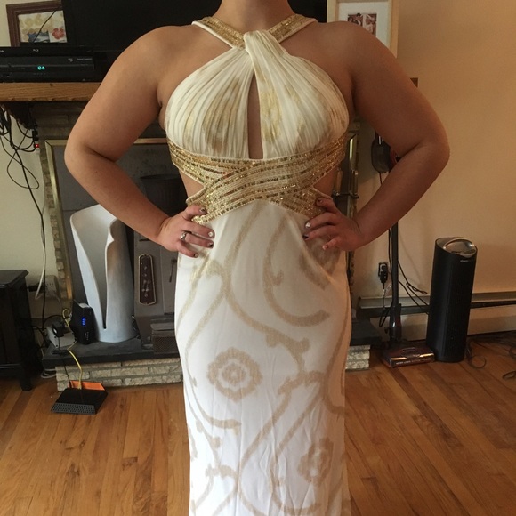 Betsy & Adam white and gold dress, size 8 - Picture 2 of 4