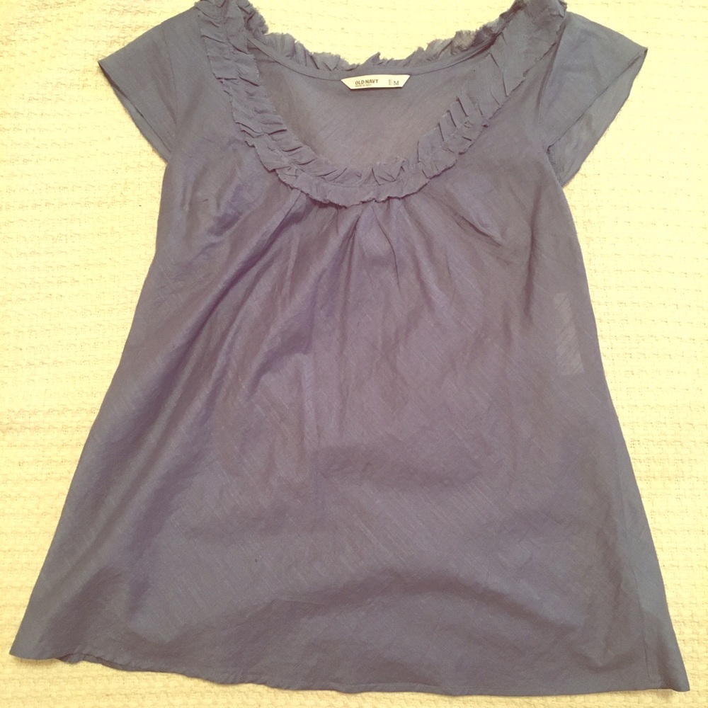 Semi sheer blue short sleeve top