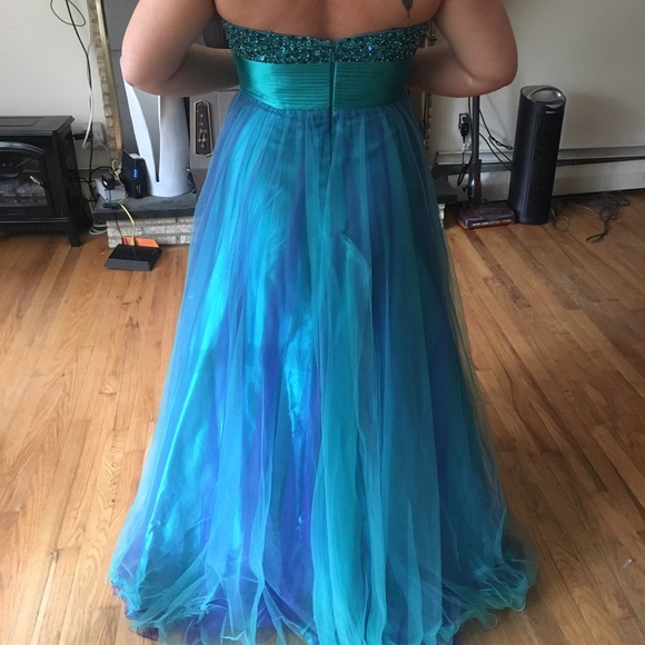 Cecily Brown teal and purple tool bottom dress - Picture 2 of 6