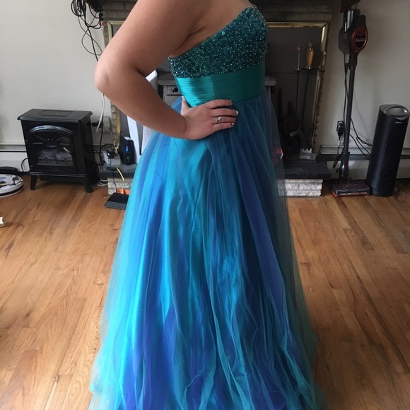 Cecily Brown teal and purple tool bottom dress - Picture 3 of 6