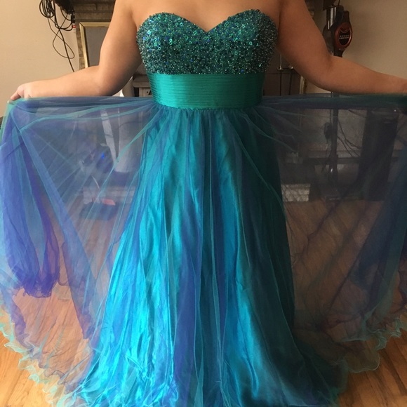 Cecily Brown teal and purple tool bottom dress - Picture 4 of 6