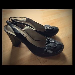 Biviel black round toe open heel pump