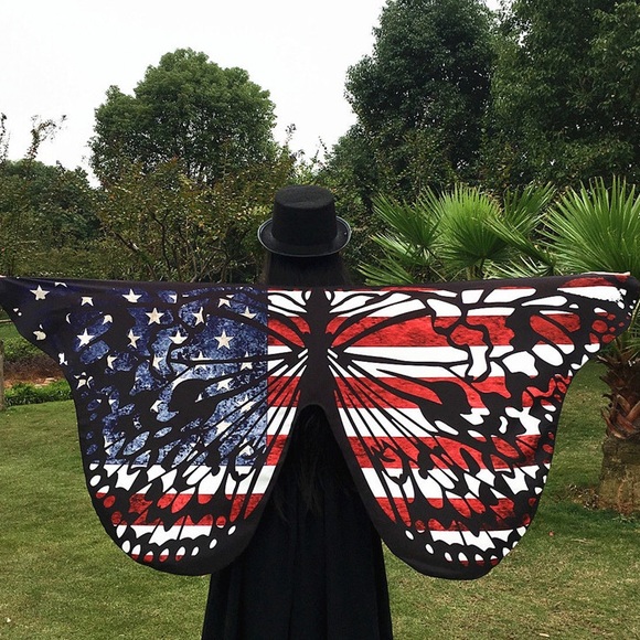 American Flag Butterfly Coverup Festival Shawl - Picture 2 of 3
