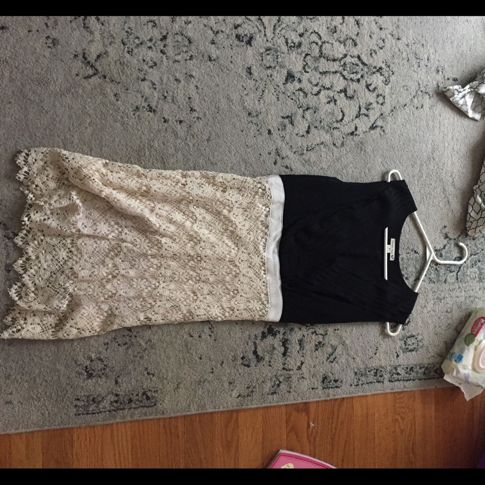 Summery dress silk like black top w/crochet bottom