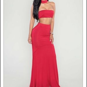 Red two piece skirt set