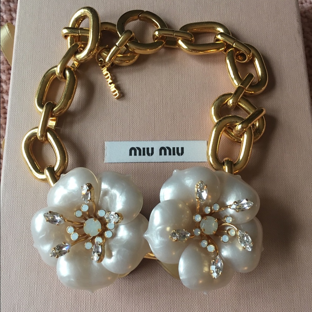 NWT Miu Miu Metallic Flower Chain Link Necklace