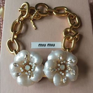 NWT Miu Miu Metallic Flower Chain Link Necklace