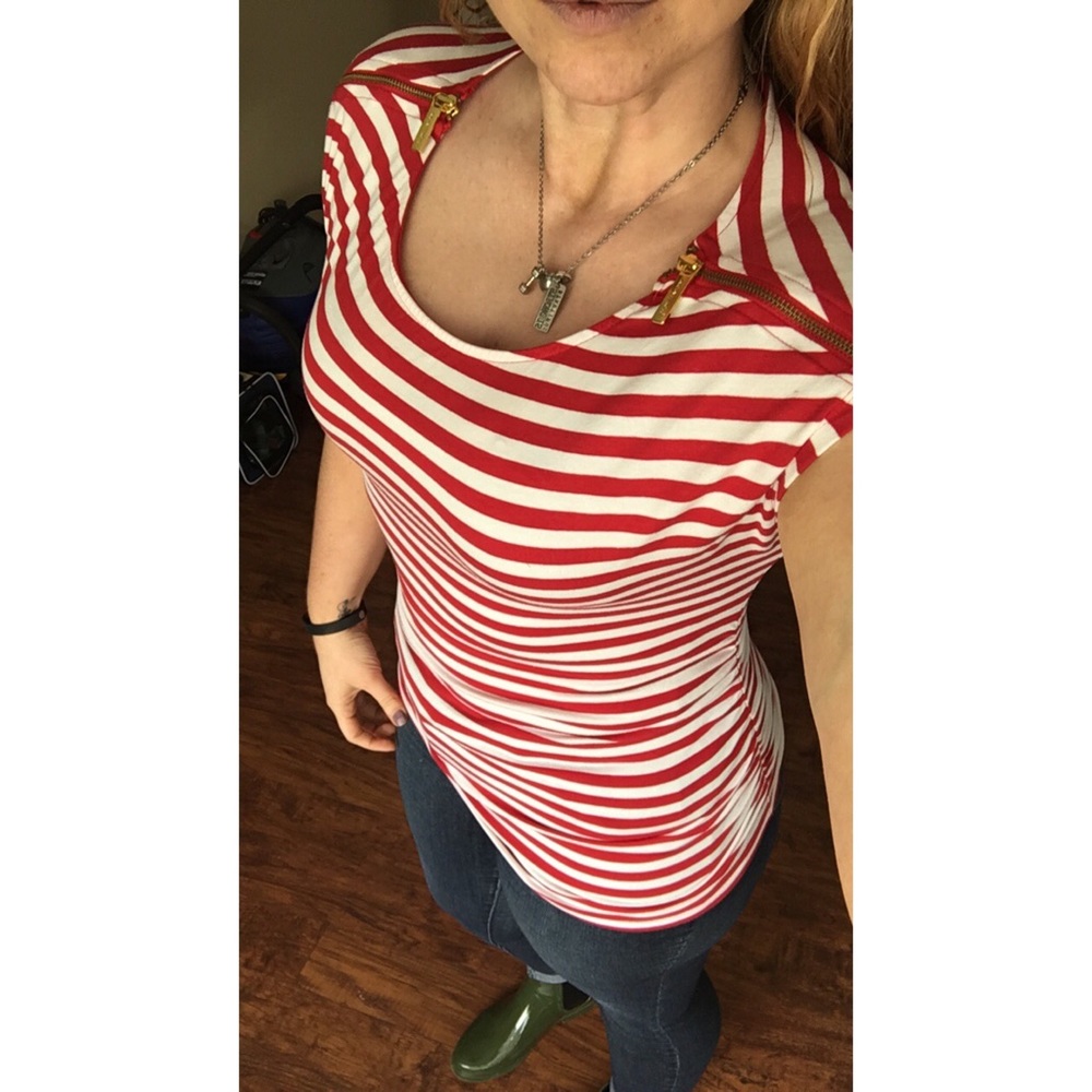 Michael Kors Red & White Striped Top
