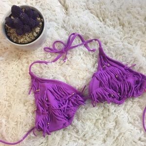 NWT purple fringe bikini top
