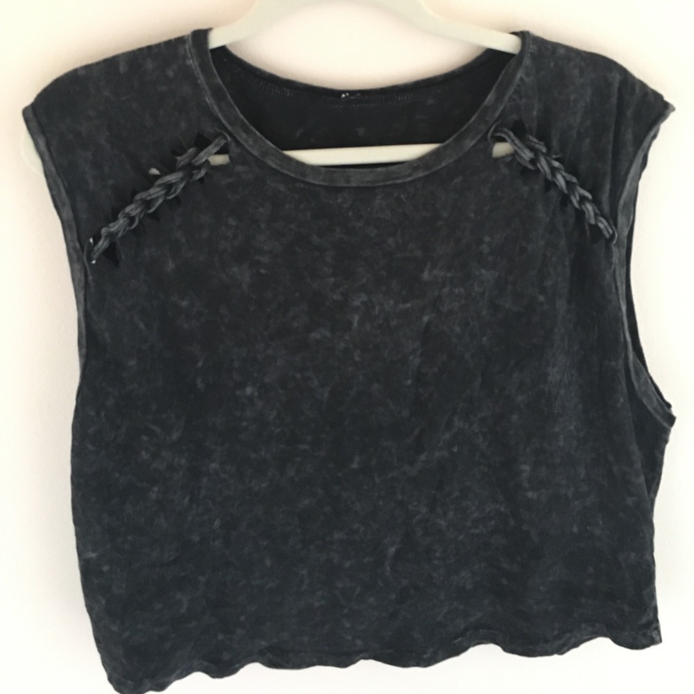 Washed black braided detail muscle tee