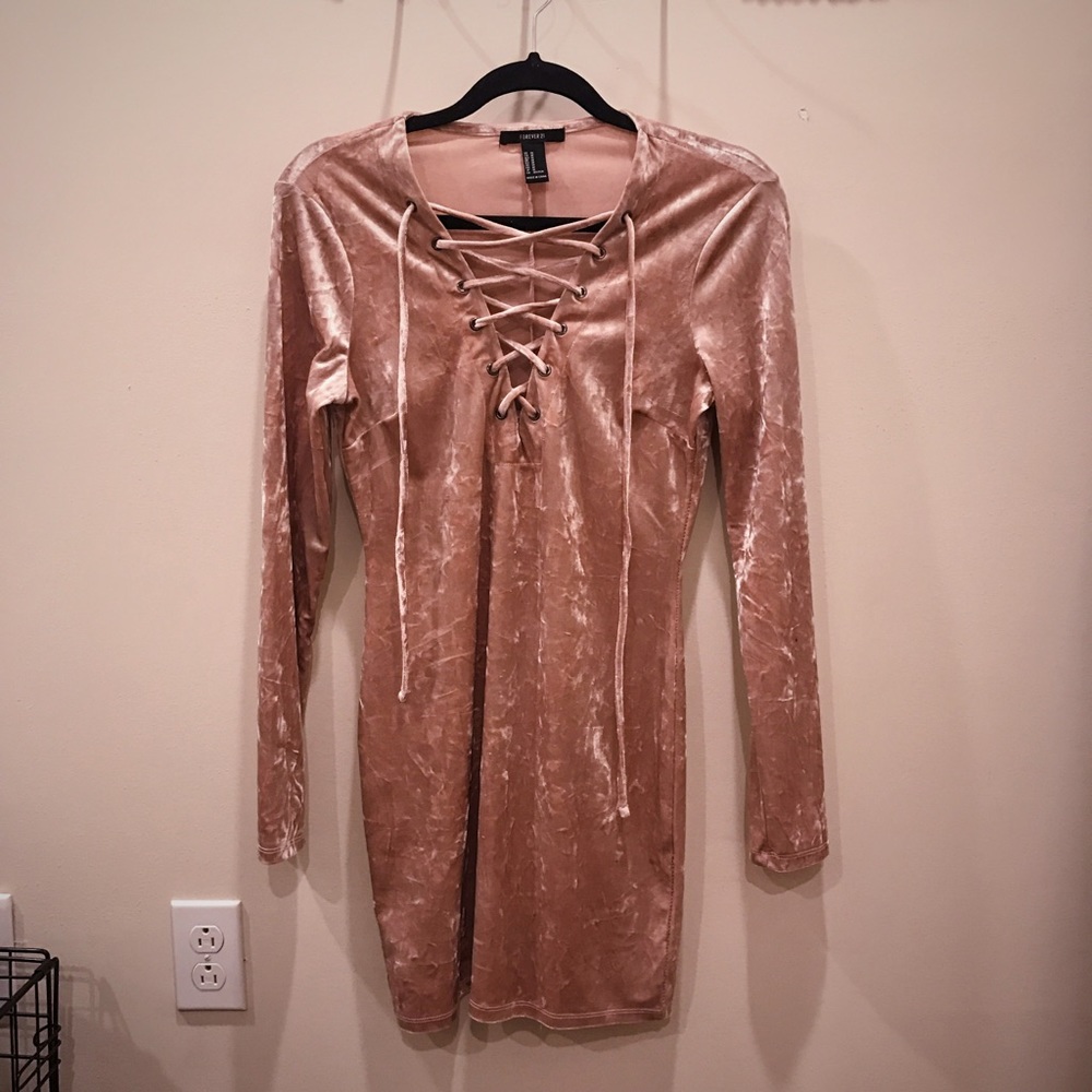 Pink Velvet Lace-up Dress