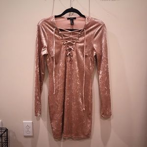 Pink Velvet Lace-up Dress