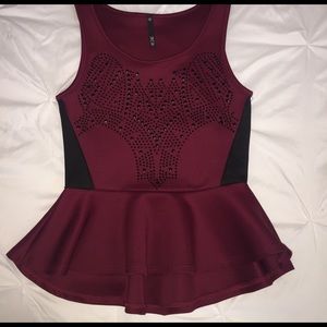 Wine Red Peplum Top - Love Culture