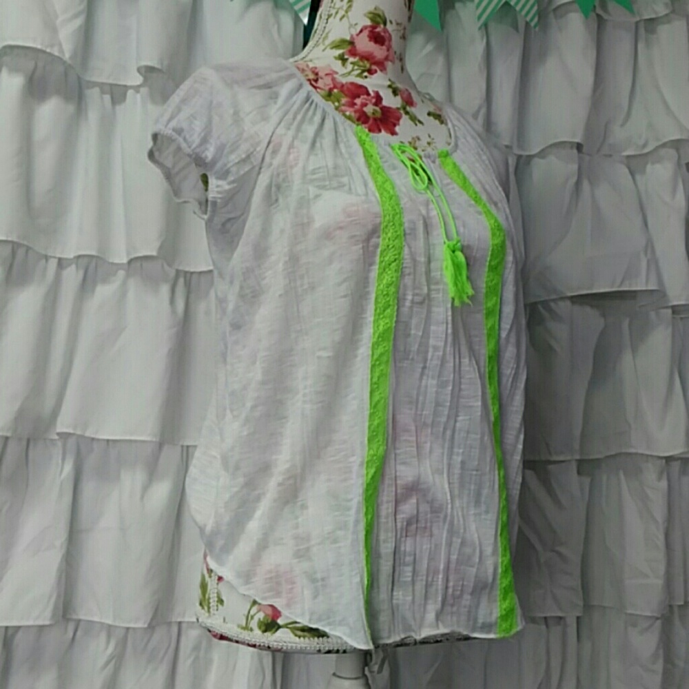 Boho White and Neon Green Shirt
