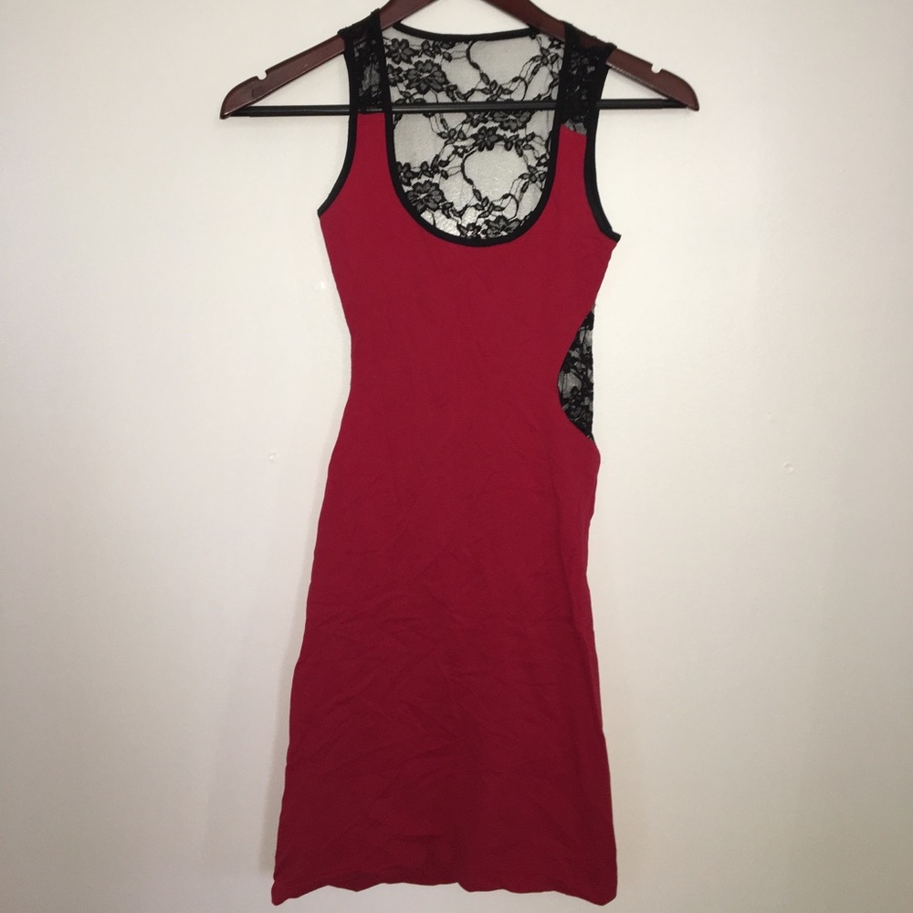 Lace Back Red Bebe dress