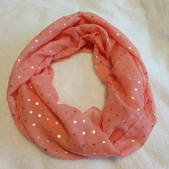 Candie's Accessories - Coral and Gold Dot Infinity Scarf