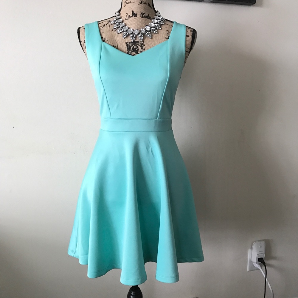 Charlotte Russe Blue Fit and Flare Dress Heart