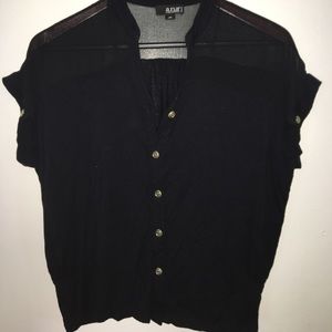 Cute black button down short sleeve top