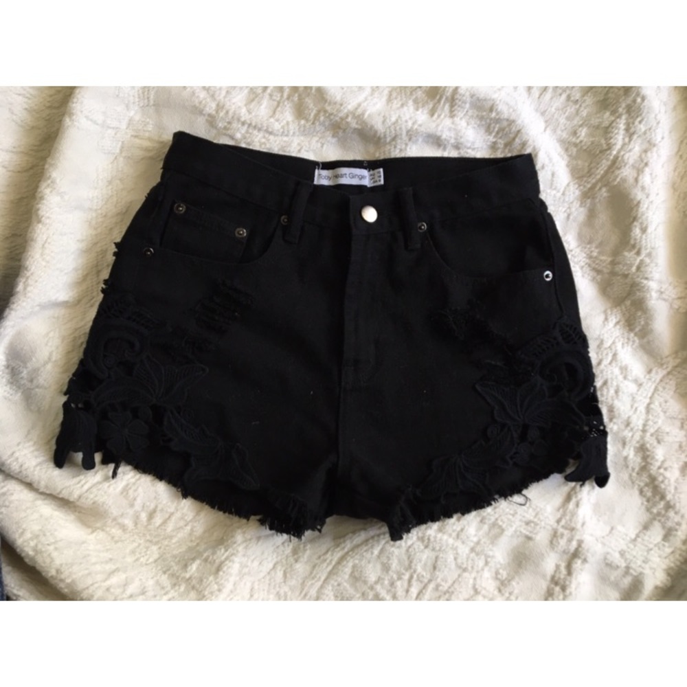 High waisted black crochet shorts